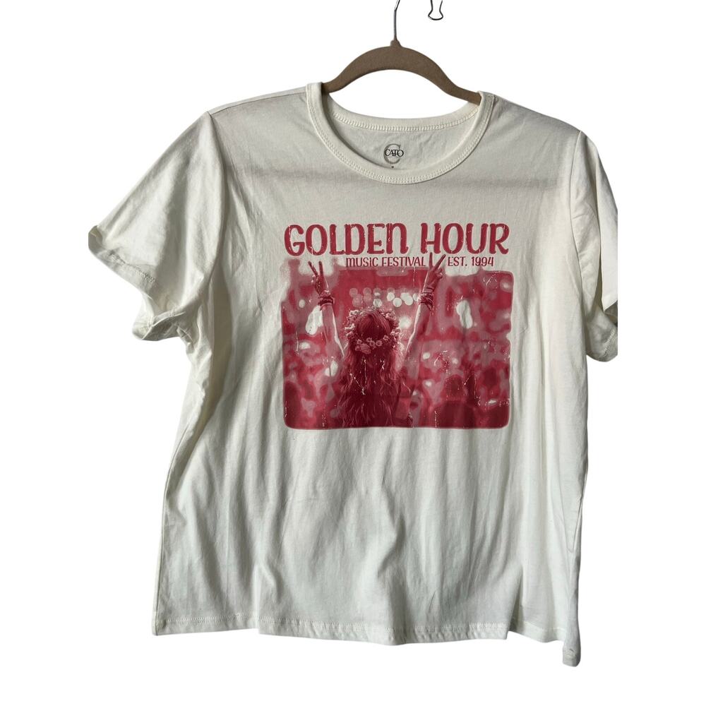 Cato Womens Medium Golden Hour Music Festival Graphic T Shirt Ivory Boho Tee NWT